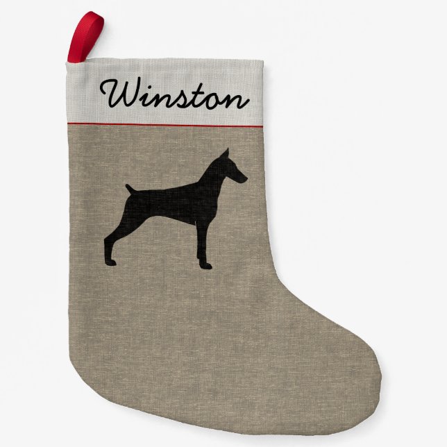 Petite Chaussette De Noël Silhouette de chien de Pinscher de dobermann (Devant)