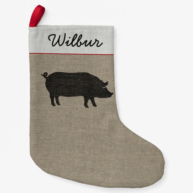 Petite Chaussette De Noël Silhouette de cochon de campagne| Personnalisé (Devant)