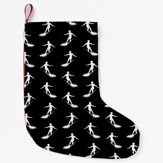 Petite Chaussette De Noël Silhouette de surfer surfant avec le motif de (Devant)
