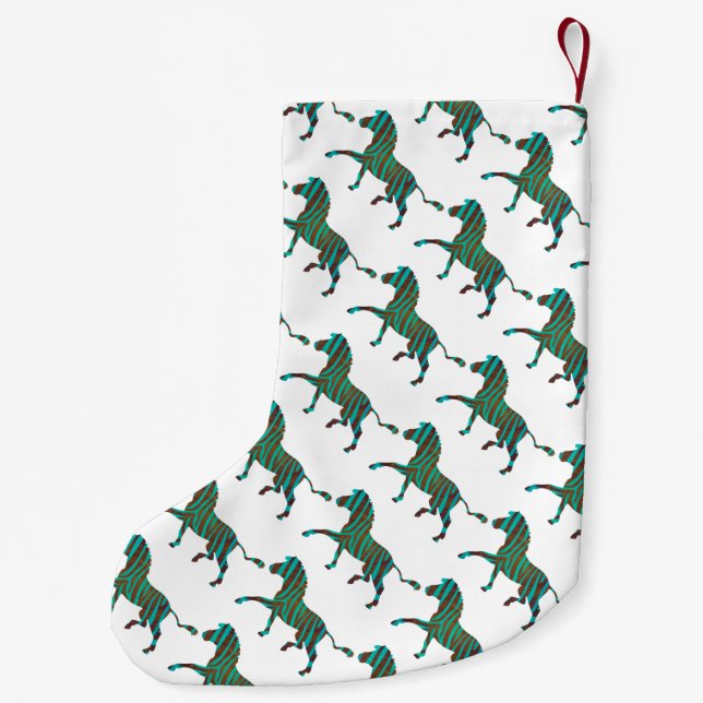 Petite Chaussette De Noël Silhouette d'impression Brown et Turquoise Zebra (Dos)