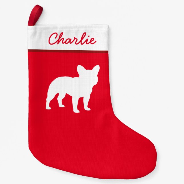 Petite Chaussette De Noël Silhouette | Frenchie Dog Holiday (Devant)
