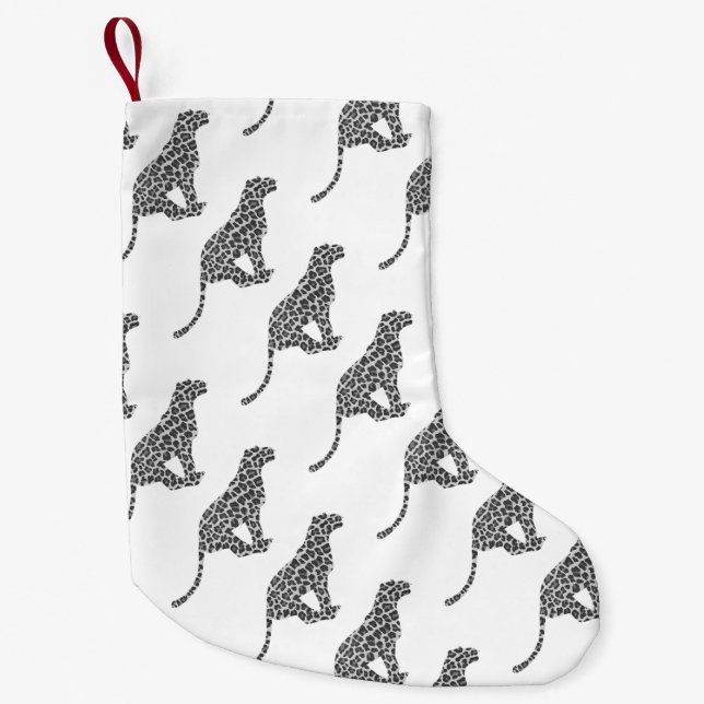 Petite Chaussette De Noël Silhouette gris léopard et gris clair (Devant)