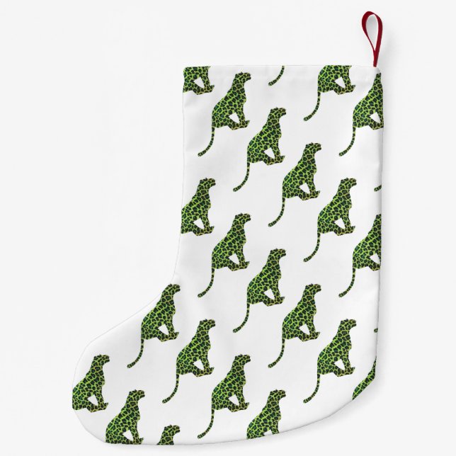 Petite Chaussette De Noël Silhouette léopard noir et vert (Dos)