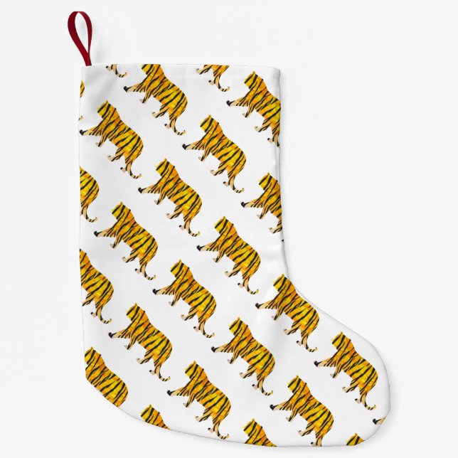 Petite Chaussette De Noël Silhouette Tiger noir et orange (Devant)