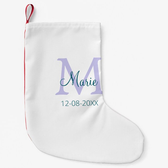 Petite Chaussette De Noël simple minimum ajouter nom monogramme violet vert  (Devant)