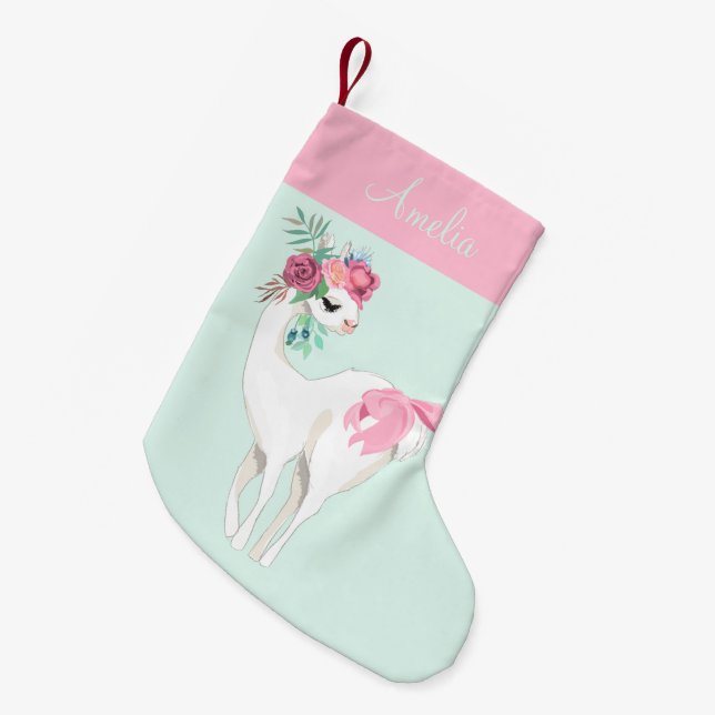 Petite Chaussette De Noël Simple Pink Mint Green Llama Girl mignonne (Devant (Accrochage))