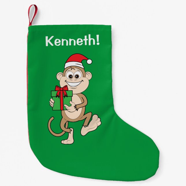 Petite Chaussette De Noël Singe caricaturale mignonne avec un cadeau (Devant)