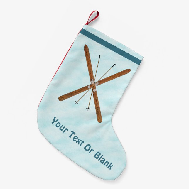 Petite Chaussette De Noël Skis De Fond Sur Neige (Devant (Accrochage))
