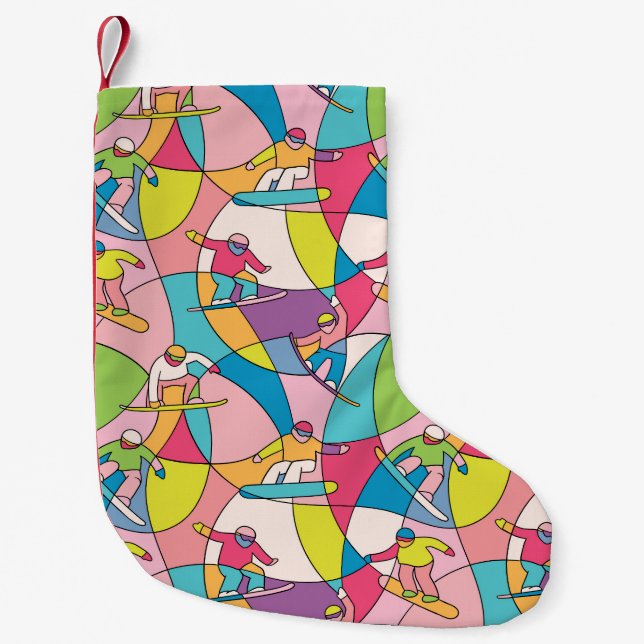 Petite Chaussette De Noël snowboarders colorés : motif vintage sans soudure. (Devant)