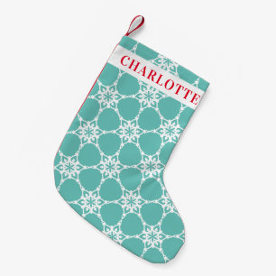 Petite Chaussette De Noël SNOWFLAKE moderne élégant motif menthe vert blanc