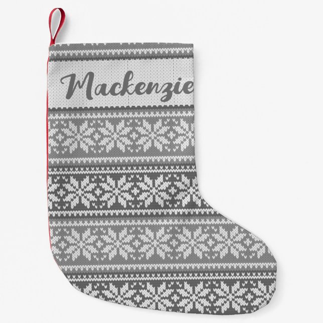 Petite Chaussette De Noël Snowflake Nordic Grey Sweater Motif personnalisé (Devant)