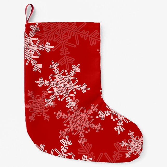 Petite Chaussette De Noël Snowflakes blanc rouge Noël minimaliste (Devant)