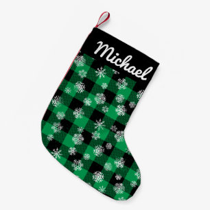 Petite Chaussette De Noël Snowflakes Green Buffalo Plaid l Christmas Motif