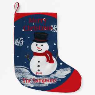 Petite Chaussette De Noël Snowman peint à la main PERSONNALISER