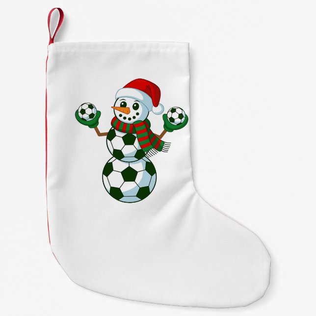 Petite Chaussette De Noël Snowman Soccer Noël Amateurs de sport (Devant)