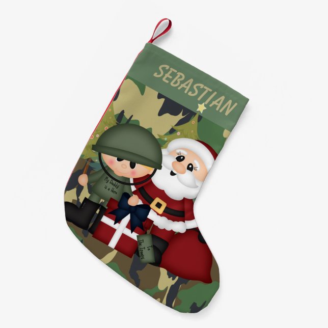 Petite Chaussette De Noël Soldat militaire et Père Noël Personnalisé (Devant (Accrochage))