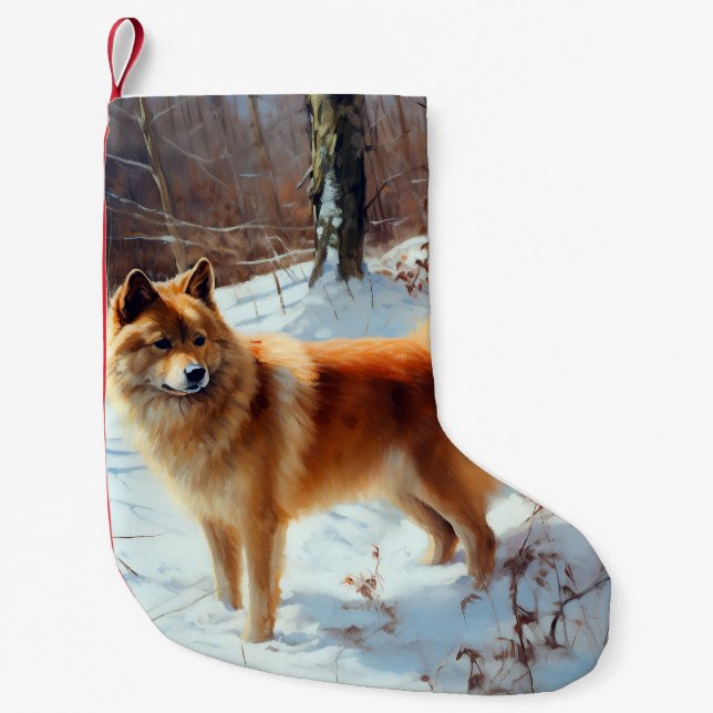 Petite Chaussette De Noël Spitz Finlandais Laisser Neige Noël (Devant)