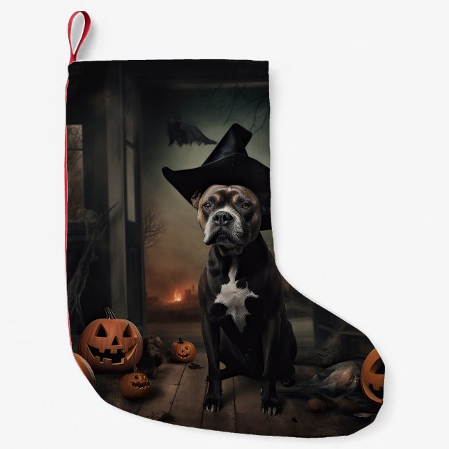 Petite Chaussette De Noël Staffordshire Terrier Citrouilles Halloween effray (Devant)