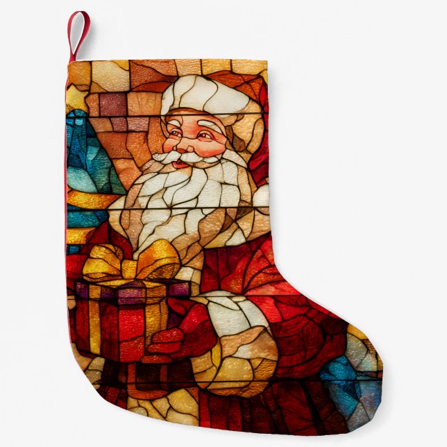 Petite Chaussette De Noël Stained Glass Santa (Devant)