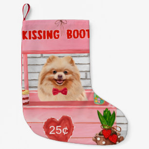 Petite Chaussette De Noël Stand de baisers de chien Poméranie pour la Saint-