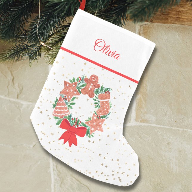 Petite Chaussette De Noël Stars d'or Wreath personnalisés Cookies Noël (Créateur téléchargé)