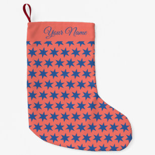 Petite Chaussette De Noël Stars Motif Trending Colors Coral Blue Nom