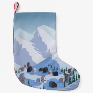 Petite Chaussette De Noël Station de ski : Paysage de montagne Vintage
