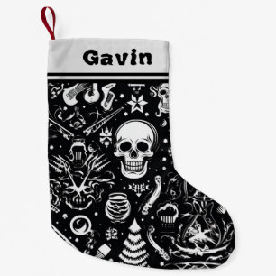 Petite Chaussette De Noël Stocker crâne noir et blanc