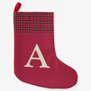 Petite Chaussette De Noël Stocking à carreaux rouge monogramme