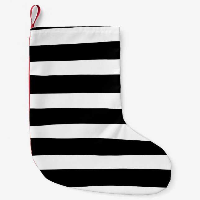 Petite Chaussette De Noël Stripes inégales - Noir et blanc (Devant)