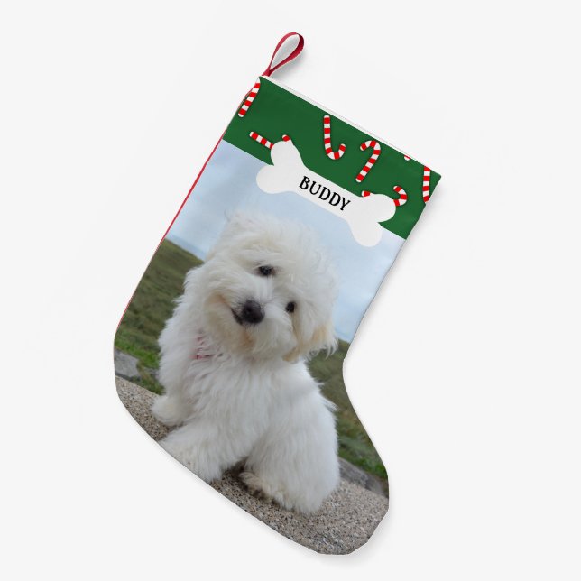 Petite Chaussette De Noël Sucre de canne Chien Bone Pet Photo (Devant (Accrochage))