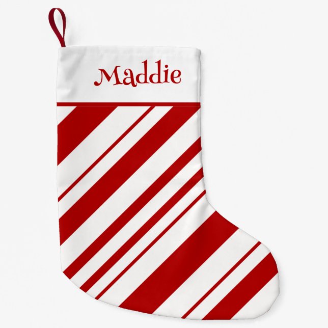 Petite Chaussette De Noël Sucre de canne Stripes Nom personnalisé (Devant)