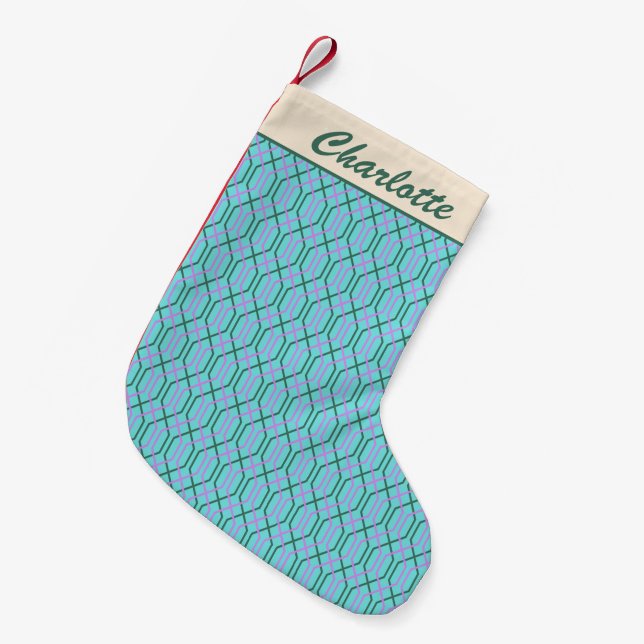 Petite Chaussette De Noël Super Retro Aqua Blue Motif Nom personnalisé (Devant (Accrochage))