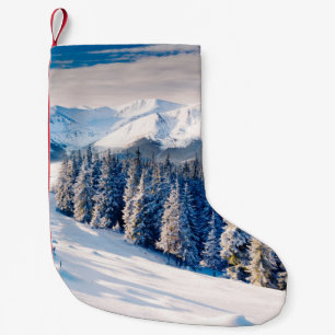 Petite Chaussette De Noël Superbe paysage d'hiver avec des arbres enneigés