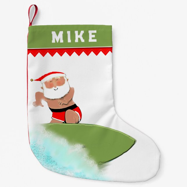 Petite Chaussette De Noël Surfer surf Père Noël (Devant)