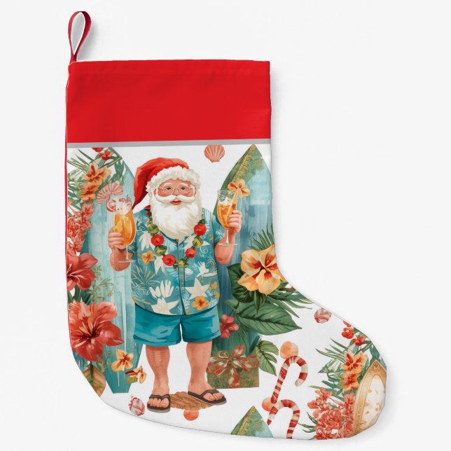 Petite Chaussette De Noël Surfing Surfer  Santa Christmas Party  (Devant)