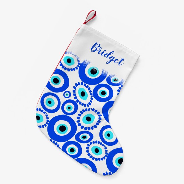 Petite Chaussette De Noël Symbole chanceux Mal Eye Patterisé Personnalisé (Devant (Accrochage))