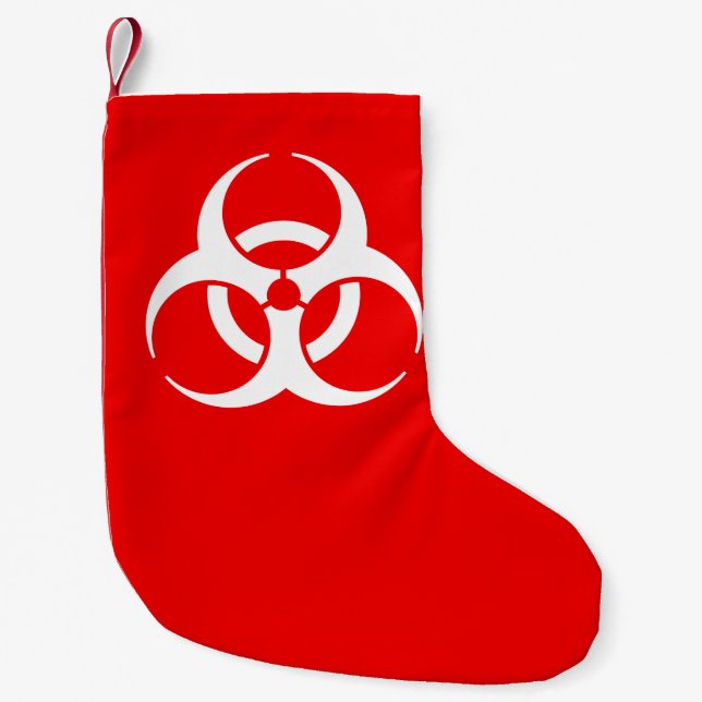 Petite Chaussette De Noël Symbole de risque biologique rouge et blanc (Devant)