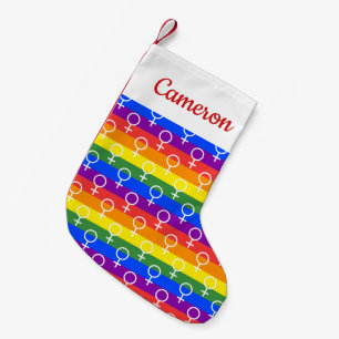 Petite Chaussette De Noël Symbole féminin Motif arc-en-ciel