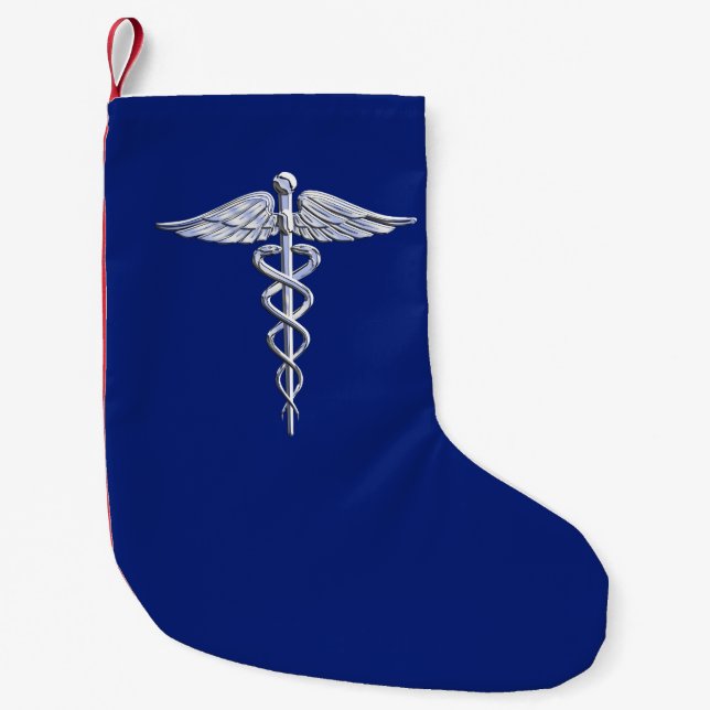 Petite Chaussette De Noël Symbole Médicale de caducée argenté de chrome sur (Devant)