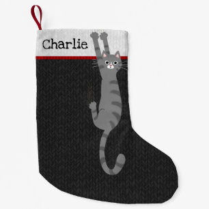 Petite Chaussette De Noël Tabby Gris Chat Accroché   Funny Chat Holiday