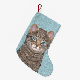 Petite Chaussette De Noël Tabby Gris Peinture Chat - Cute Original Art Chat