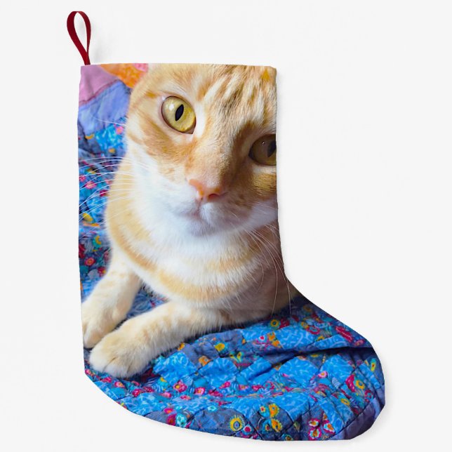 Petite Chaussette De Noël Tabby orange sur couette (Devant)