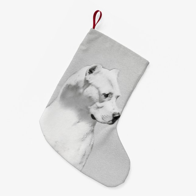 Petite Chaussette De Noël Tableau Dogo Argentino - Art Chien original (Devant (Accrochage))