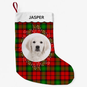Petite Chaussette De Noël Tartan à carreaux rouges et verts Couronne hiverna