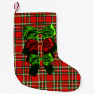 PETITE CHAUSSETTE DE NOËL TARTAN ÉCOSSAIS AVEC BOÎTES DE NOËL VERT ROUGE