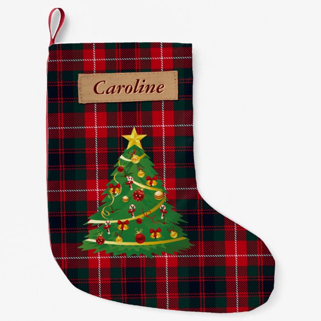 Petite Chaussette De Noël Tartan écossais de plaid de tissu d'arbre de (Devant)