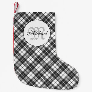 Petite Chaussette De Noël Tartan motif Noël noir blanc Monogramme