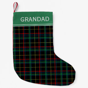 Petite Chaussette De Noël Tartan noir, rouge et vert Personnalisé