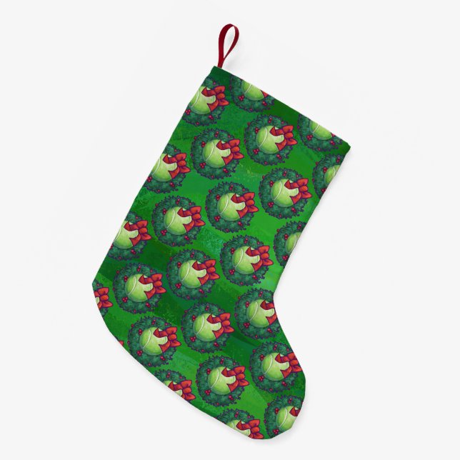 Petite Chaussette De Noël Tennis Ball Feu de Noël Motif sur Vert (Devant (Accrochage))